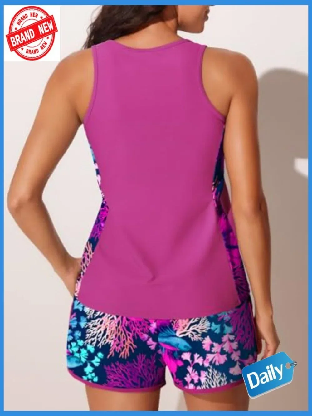 Tummy Control Tankini Set with Swim Shorts and Pockets